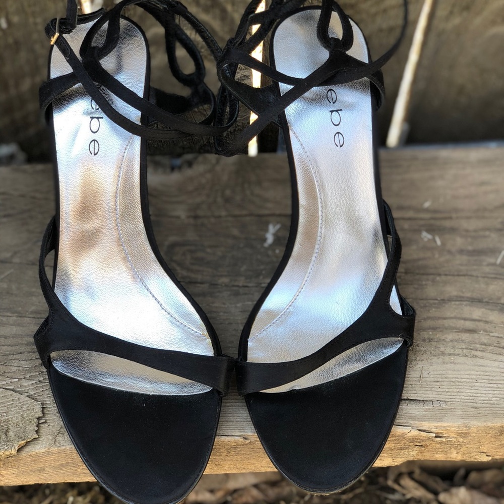 BEBE•Black Strappy Heels